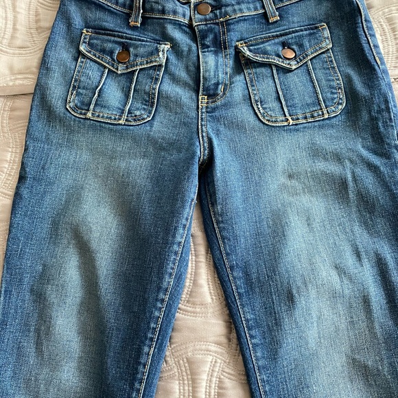 Arden B Dark Wash Mid Rise Distressed Women Flare Premium Denim Jeans Sz8 - Picture 6 of 12